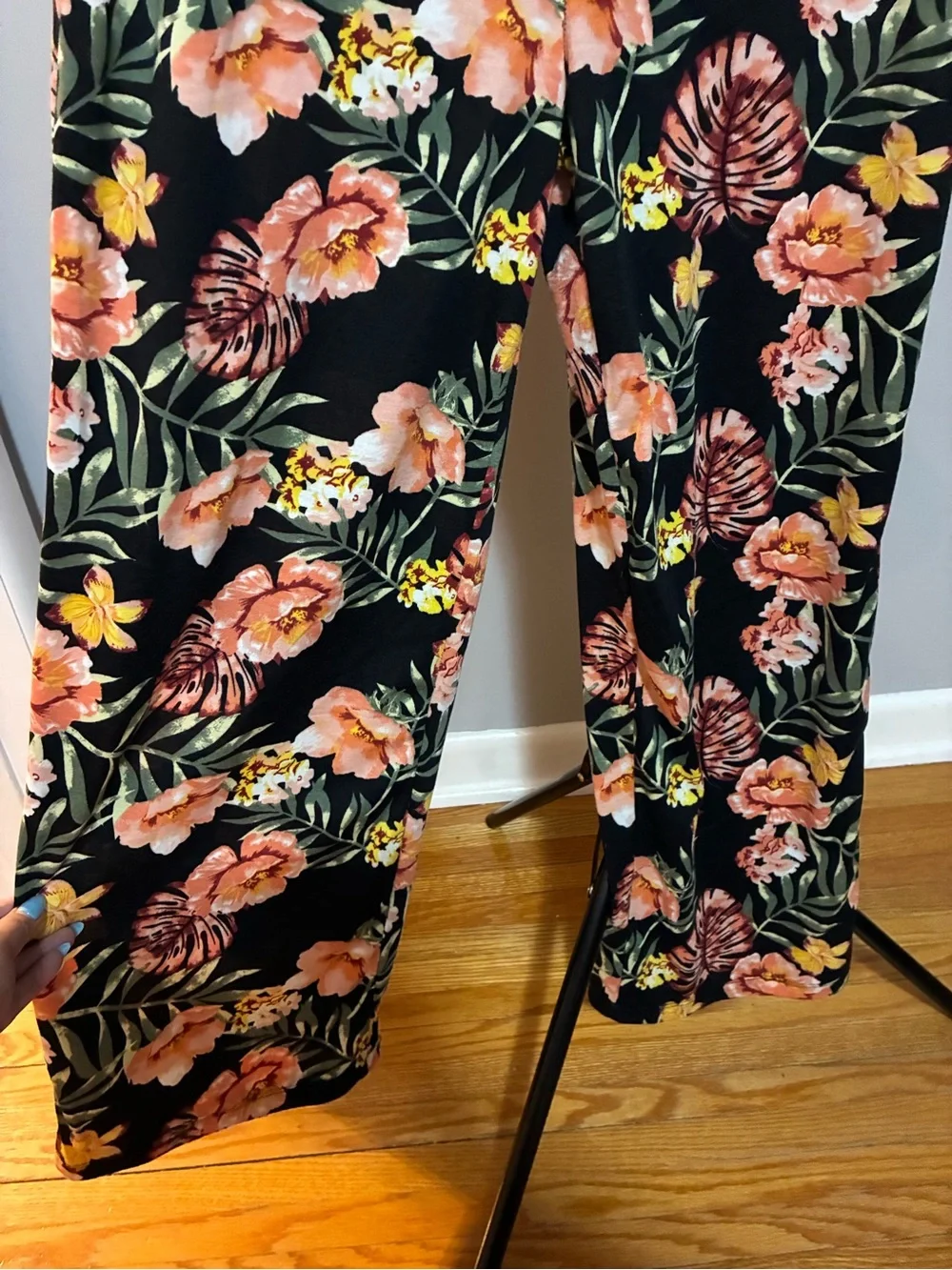 Floral Black Jumpsuit with Pink & Coral Blooms - Picture 2 of 6
